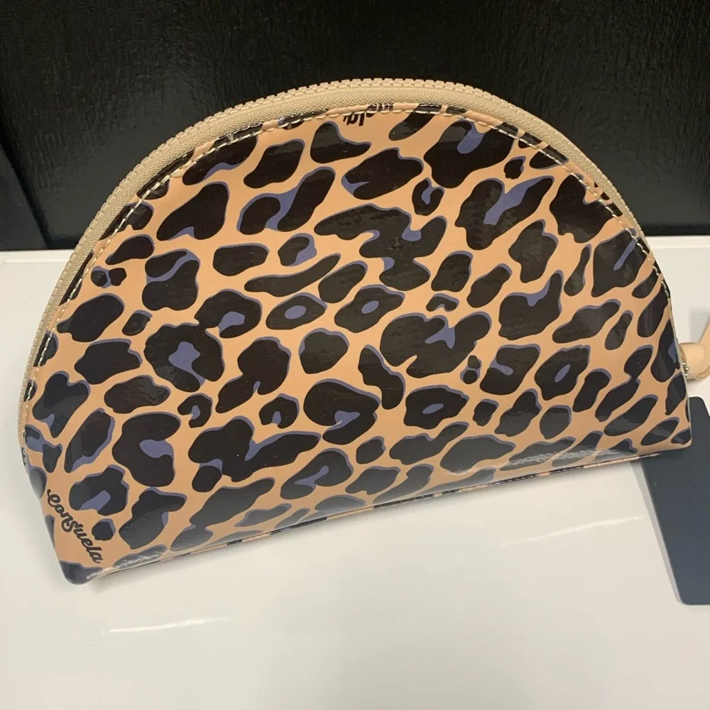 Consuela Leopard Print Dome Cosmetic Pouch - Tan, Black, Purple